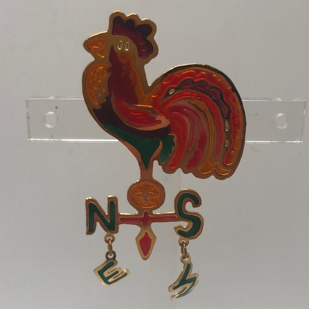 VTG NSEW North South East West Rooster Pin Dangle Brooch 1960”s